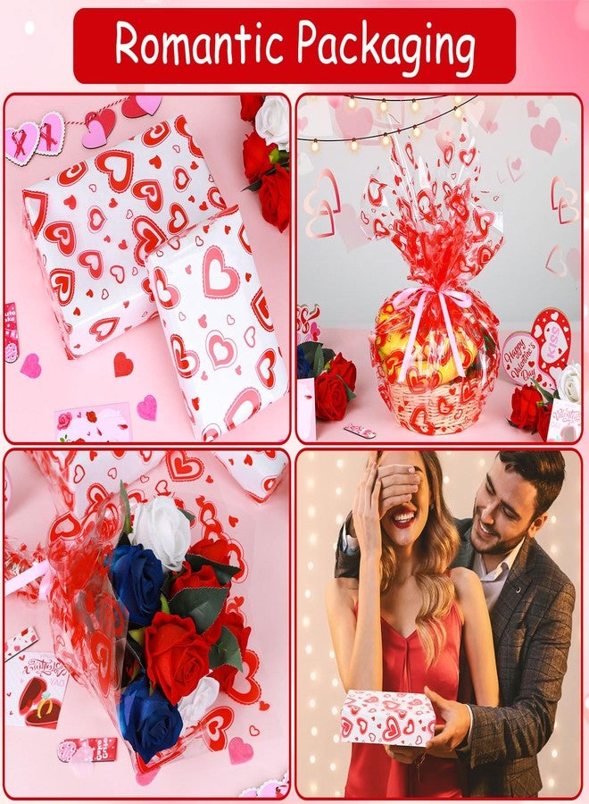 JOFONY Valentine's Day Cellophane Wrap,98’ Ft. Long X 31” in. Wide Crystal Clear with Red Hearts Packaging Wrapping Paper For Birthdays Gift Holidays Rose Flower - Image 4